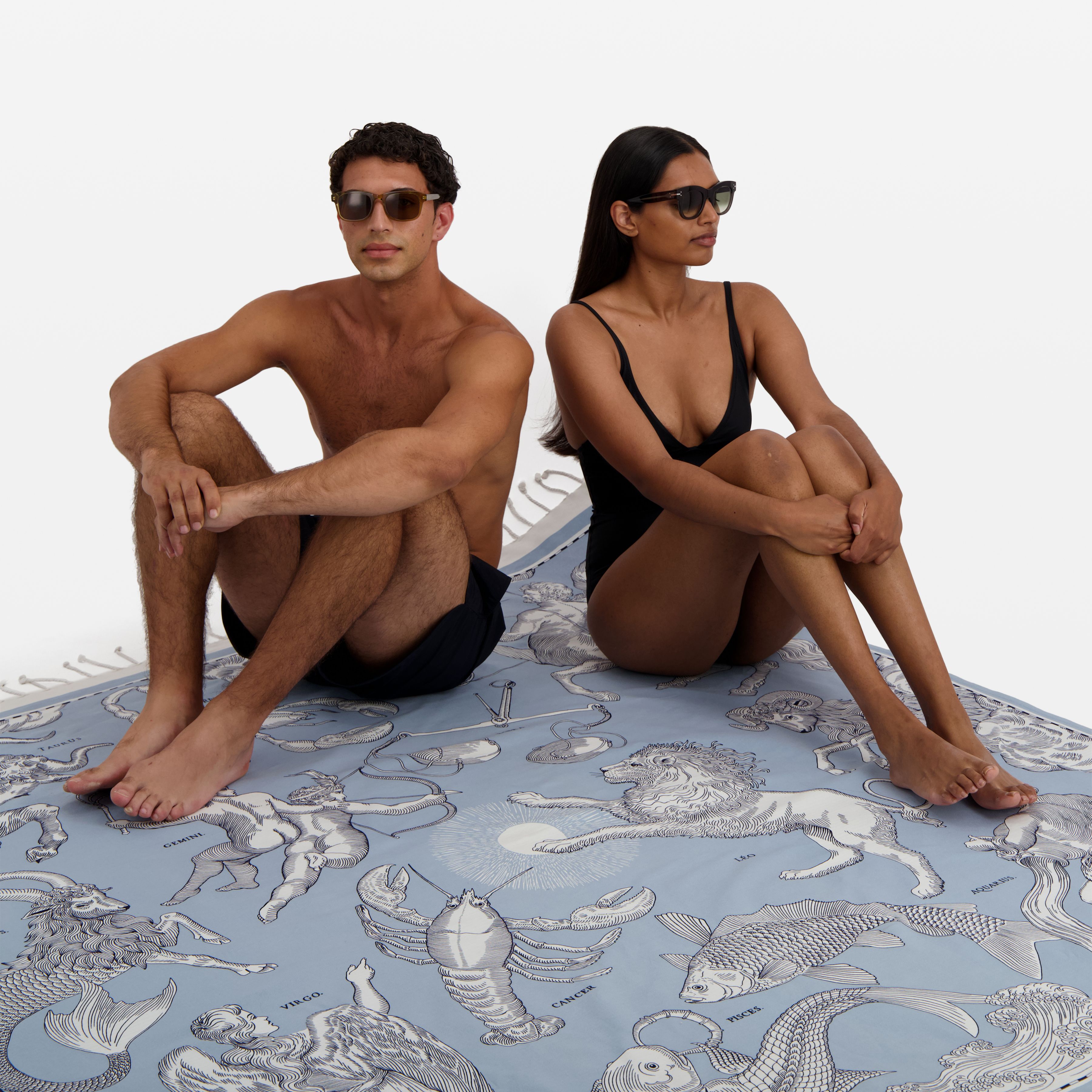 Fouta Towel 190 - Astrologie - Light Blue