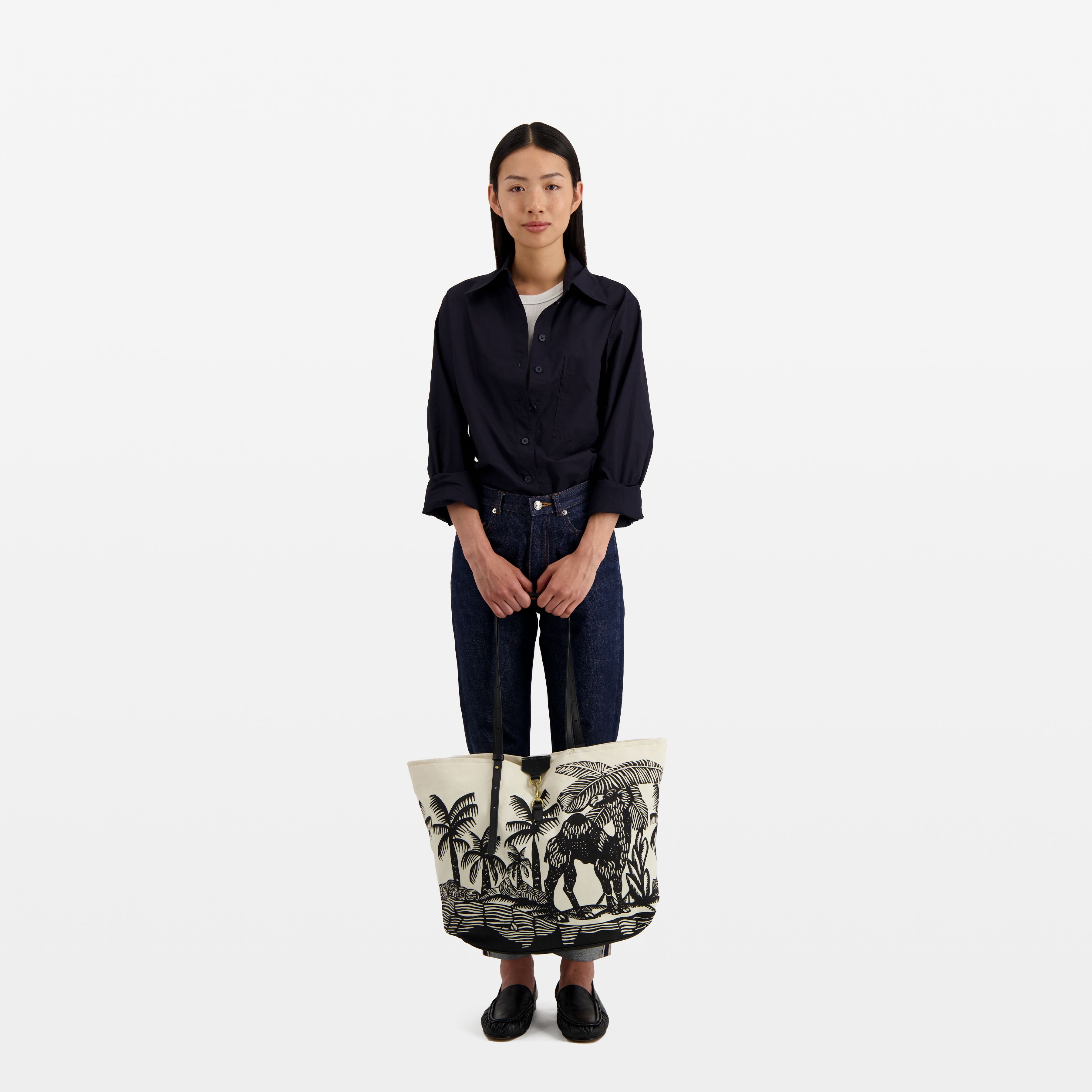 Soft Shopping Bag - Dromadaire et Poulpe - Black And White