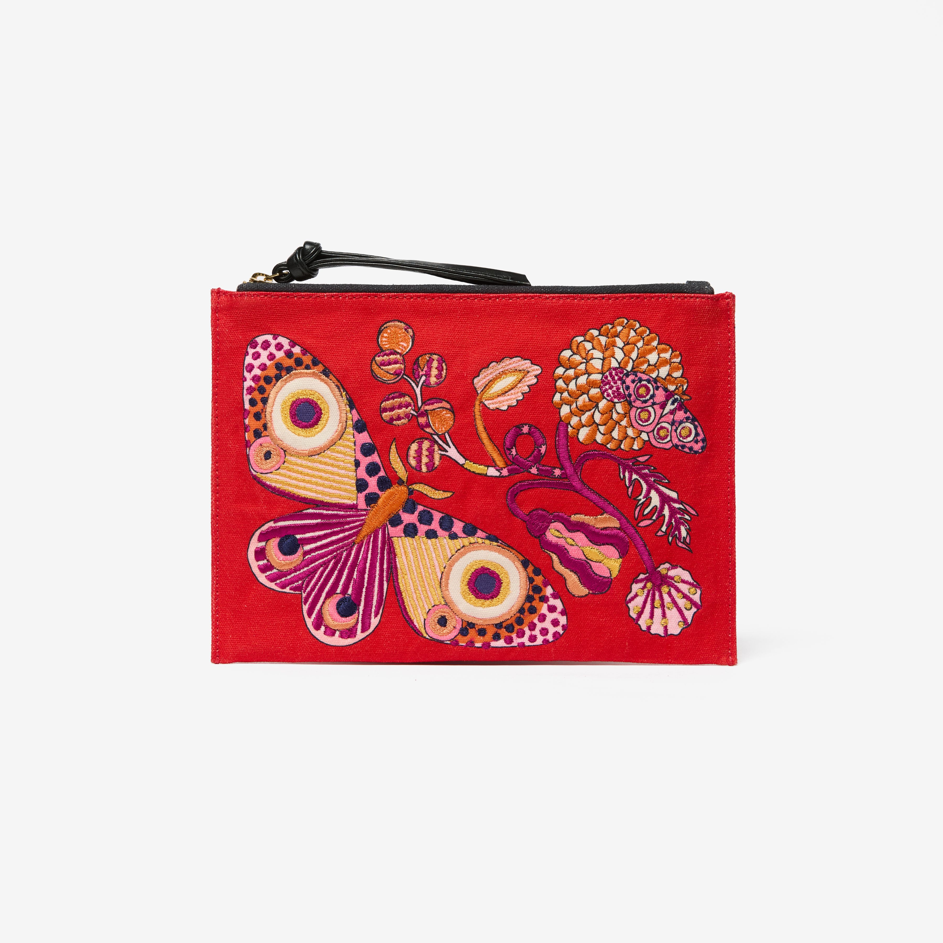Embroidered Pouch - Botanique - Red