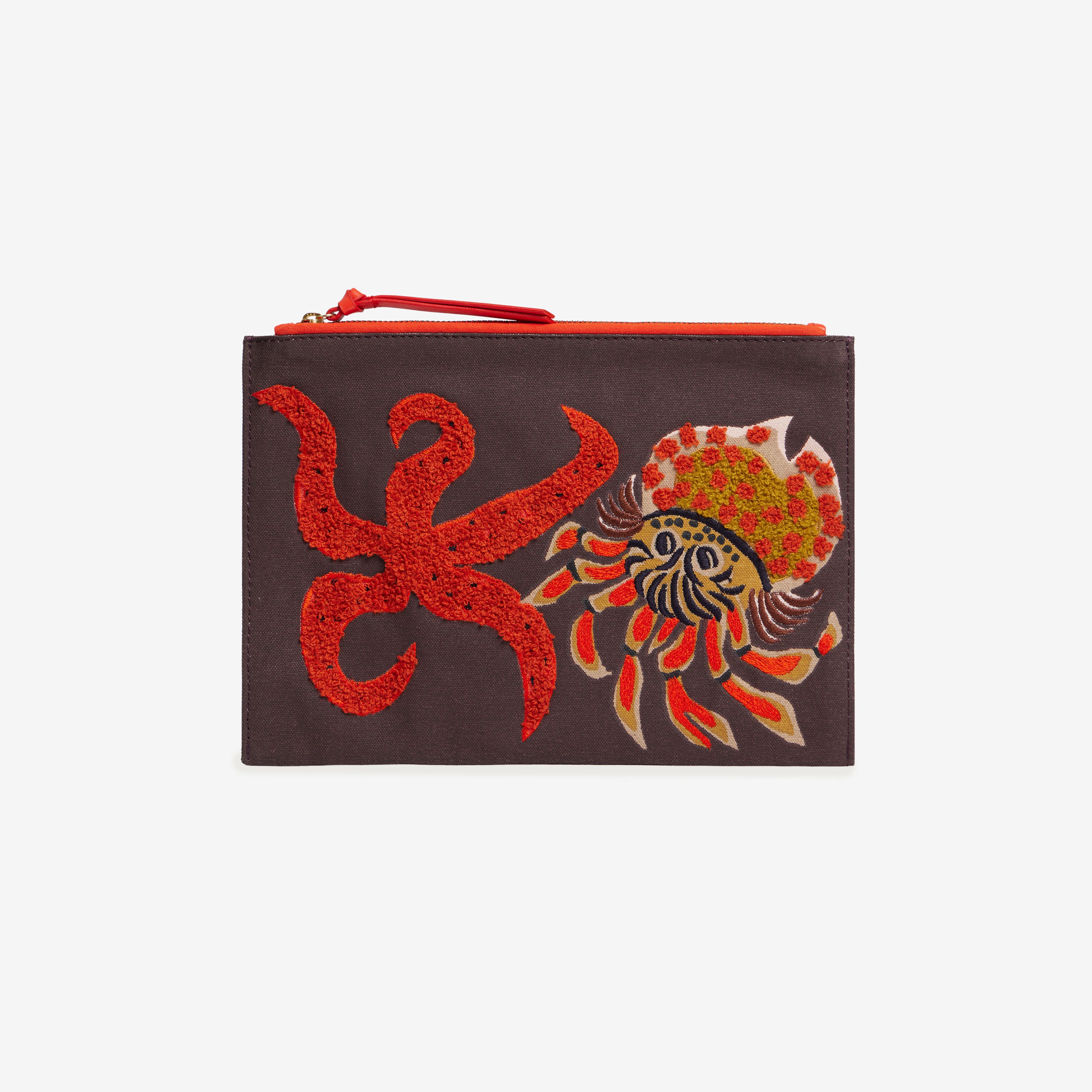 Embroidered Pouch - Bernard - Brown