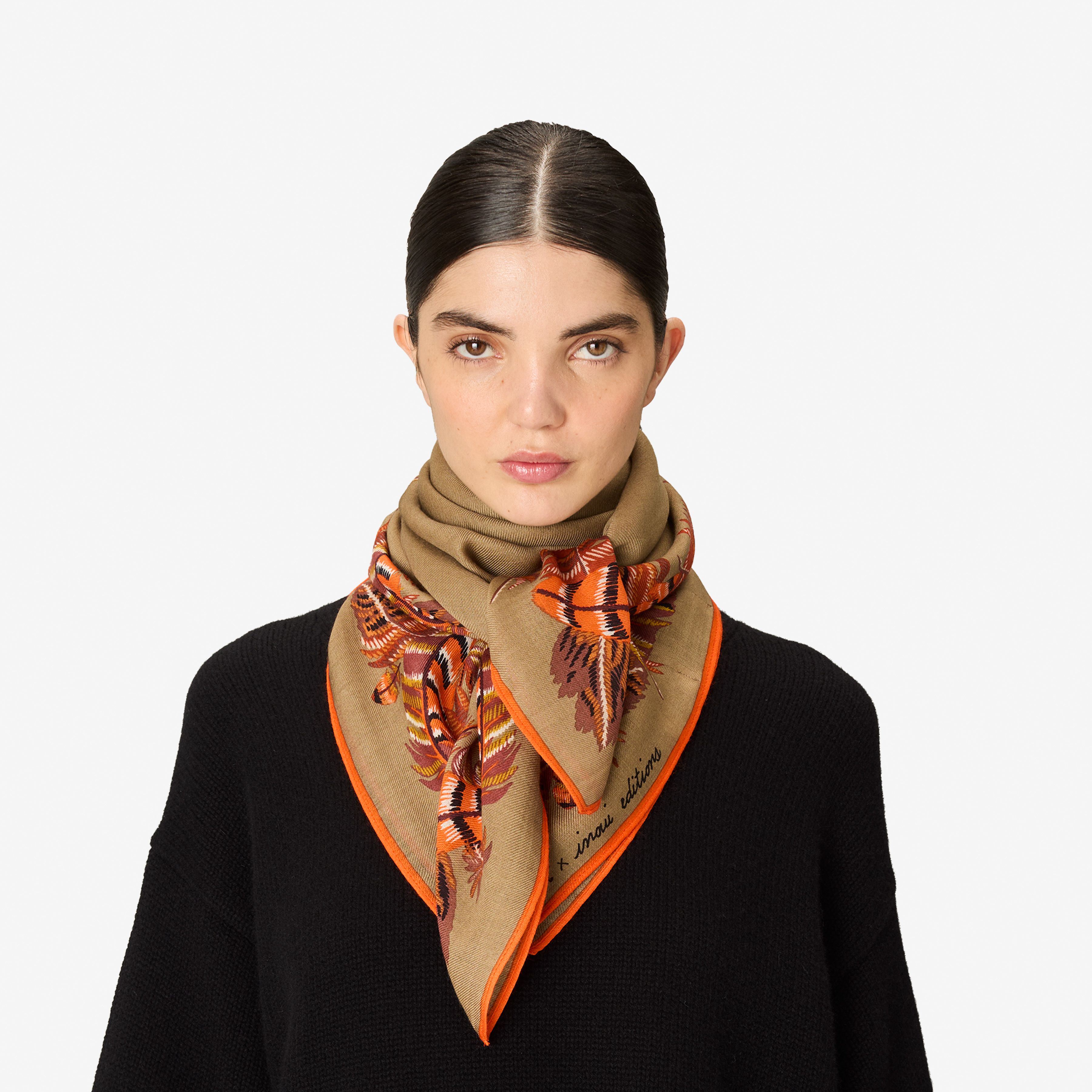 Carré 100 - Plumes - Beige