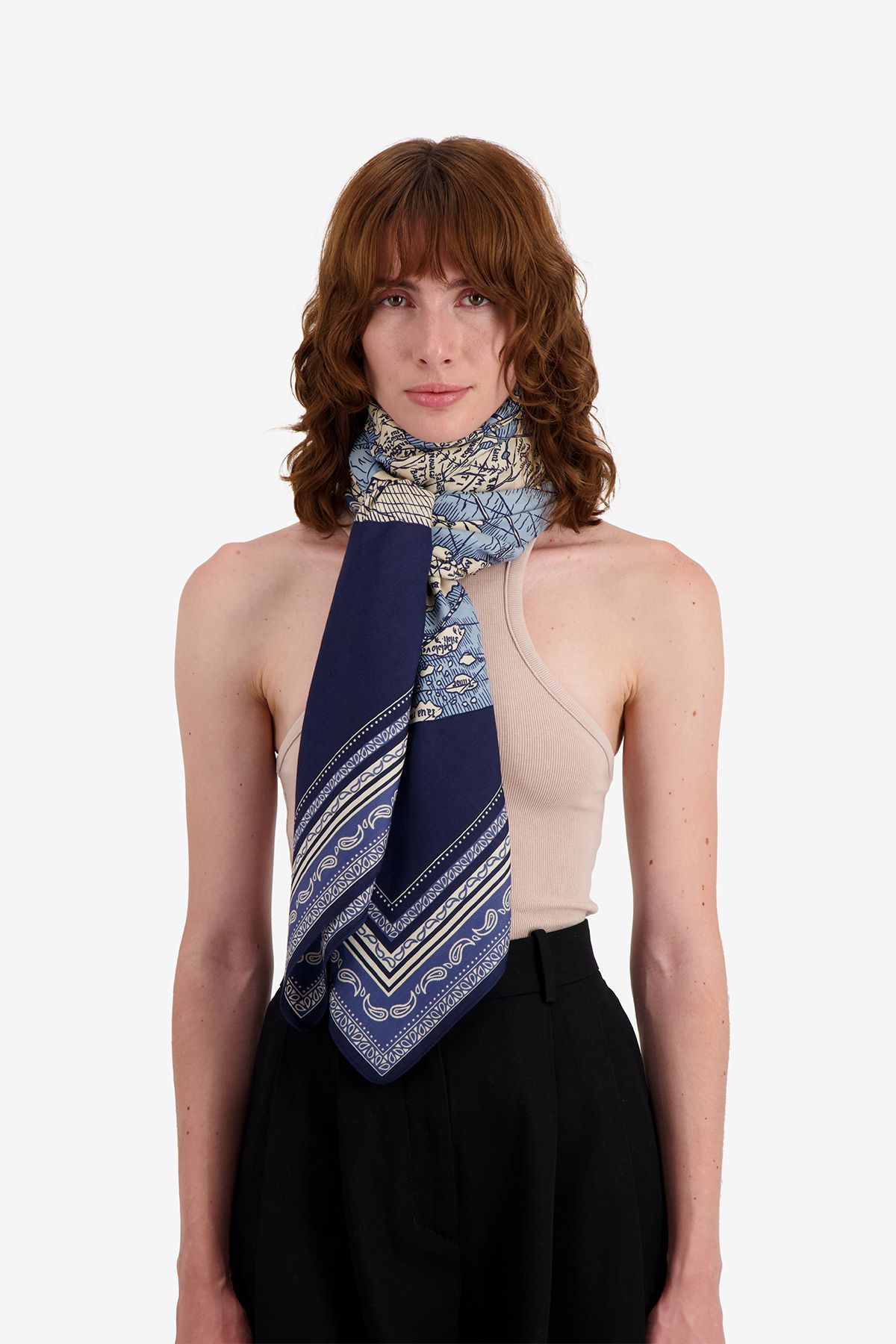 Cashmere Square 130 - Mappemonde - Blue