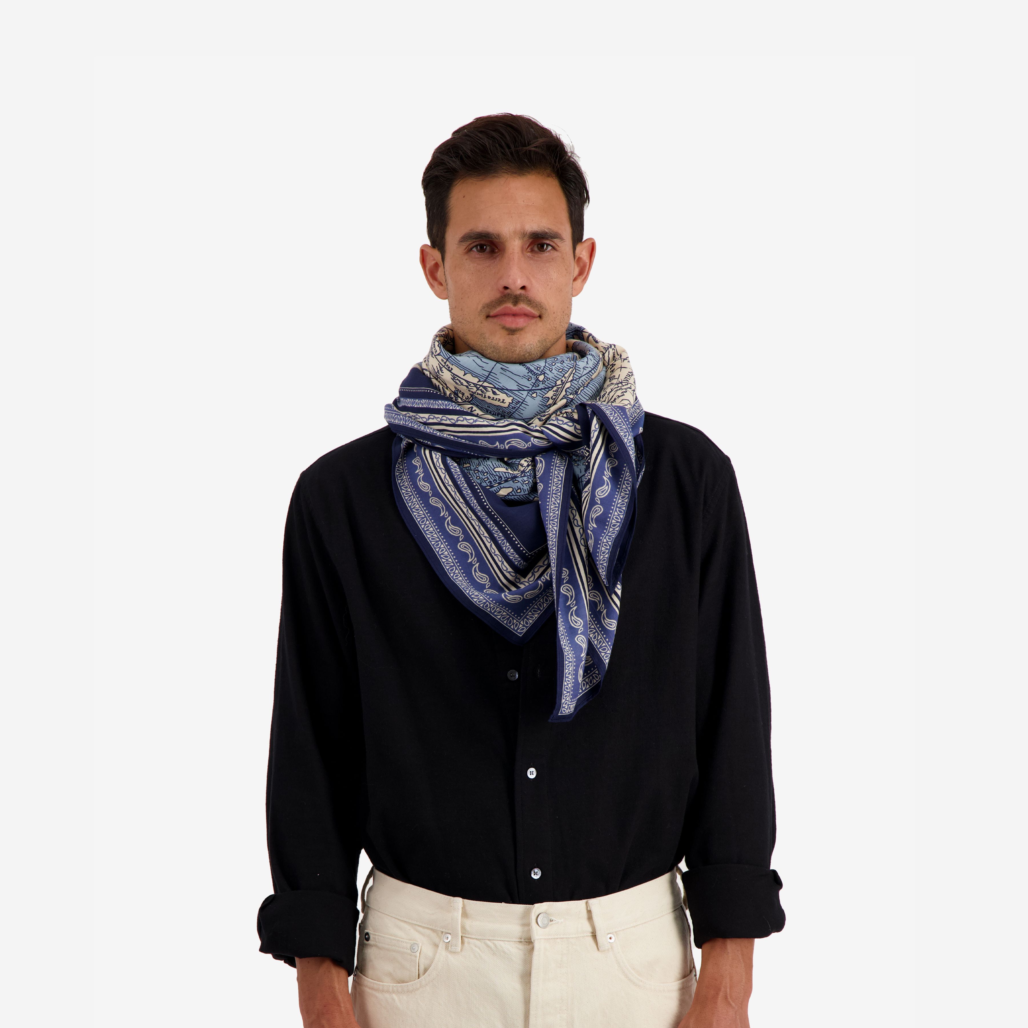 Cashmere Square 130 - Mappemonde - Blue