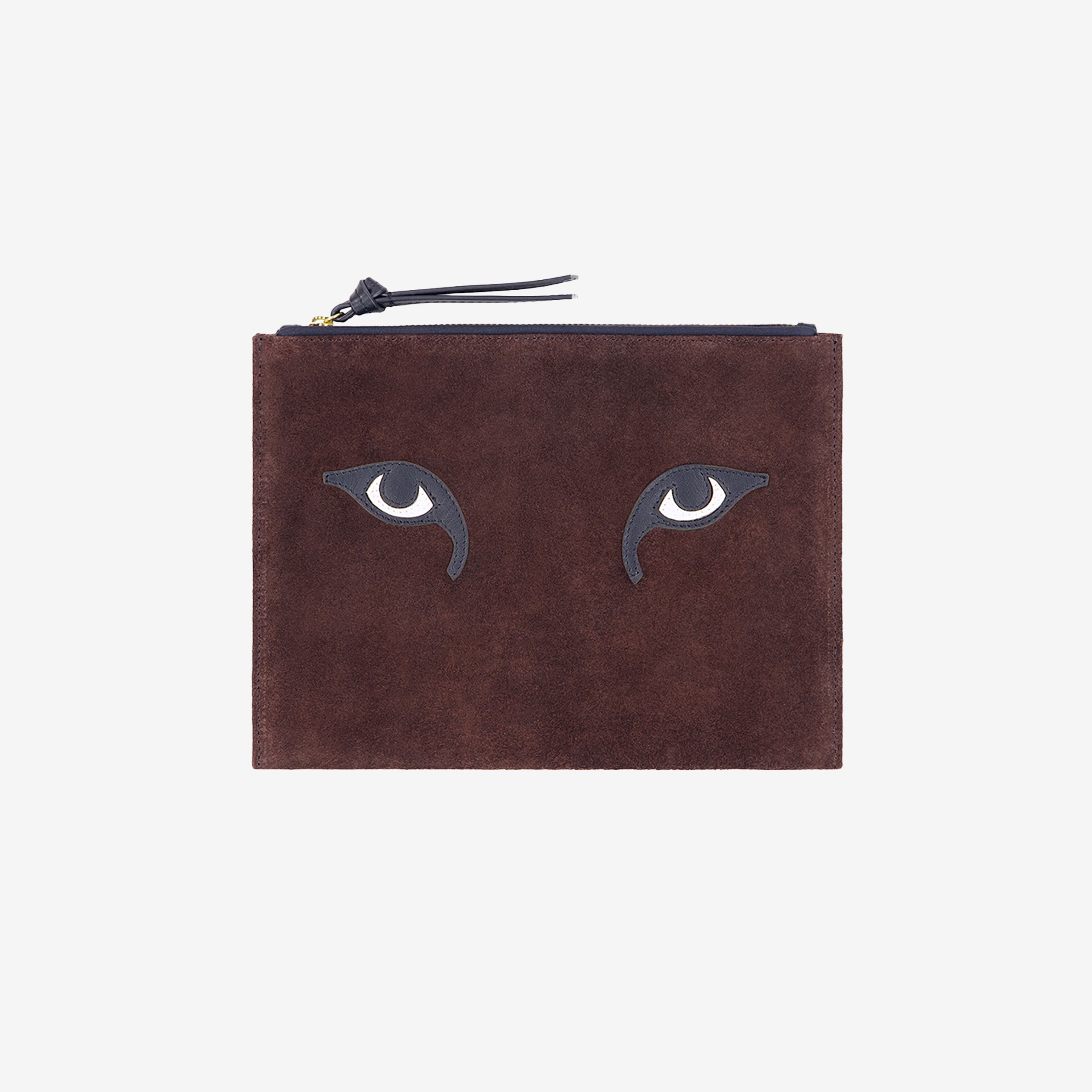 Embroidered Pouch - Tiger Eyes - Brown