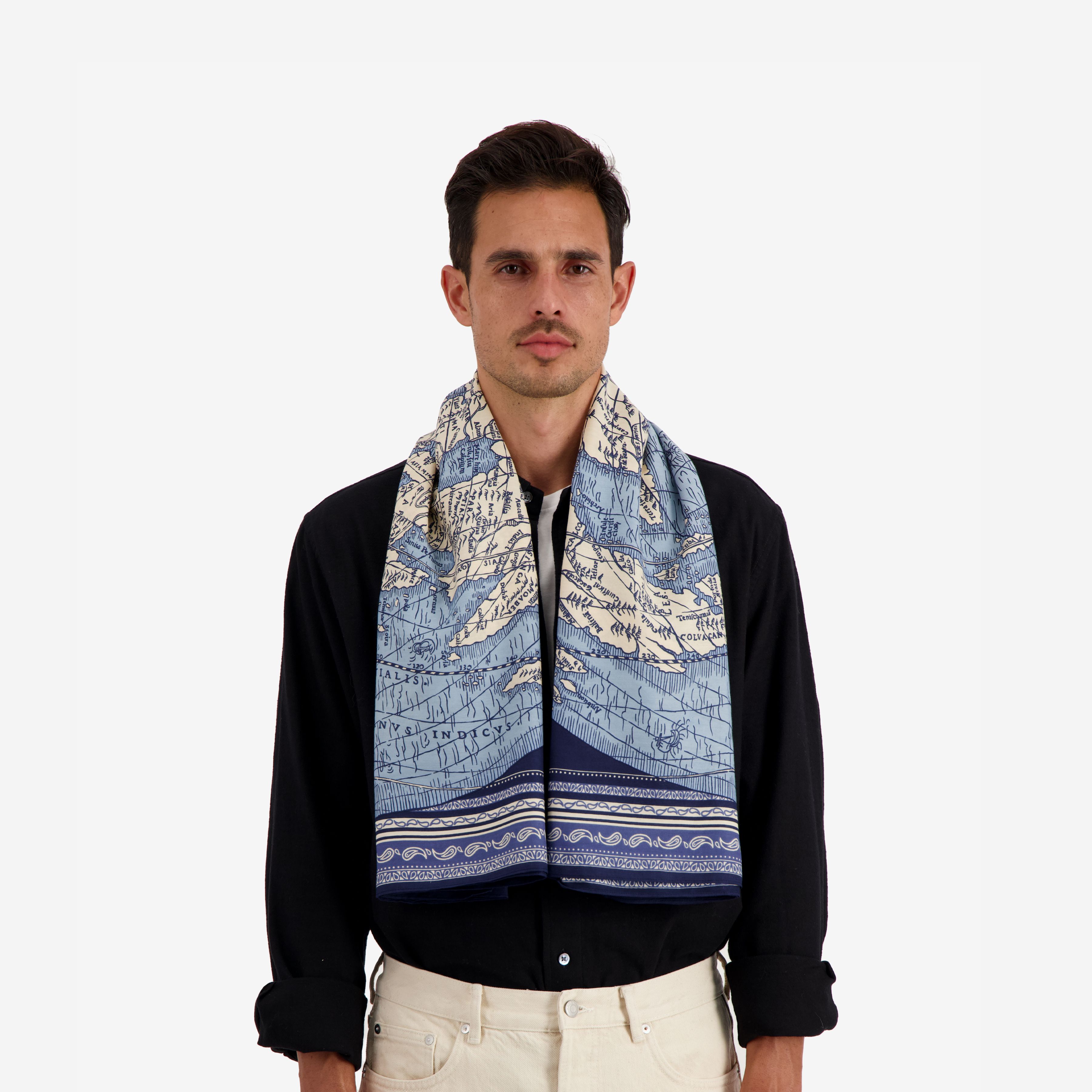 Cashmere Square 130 - Mappemonde - Blue