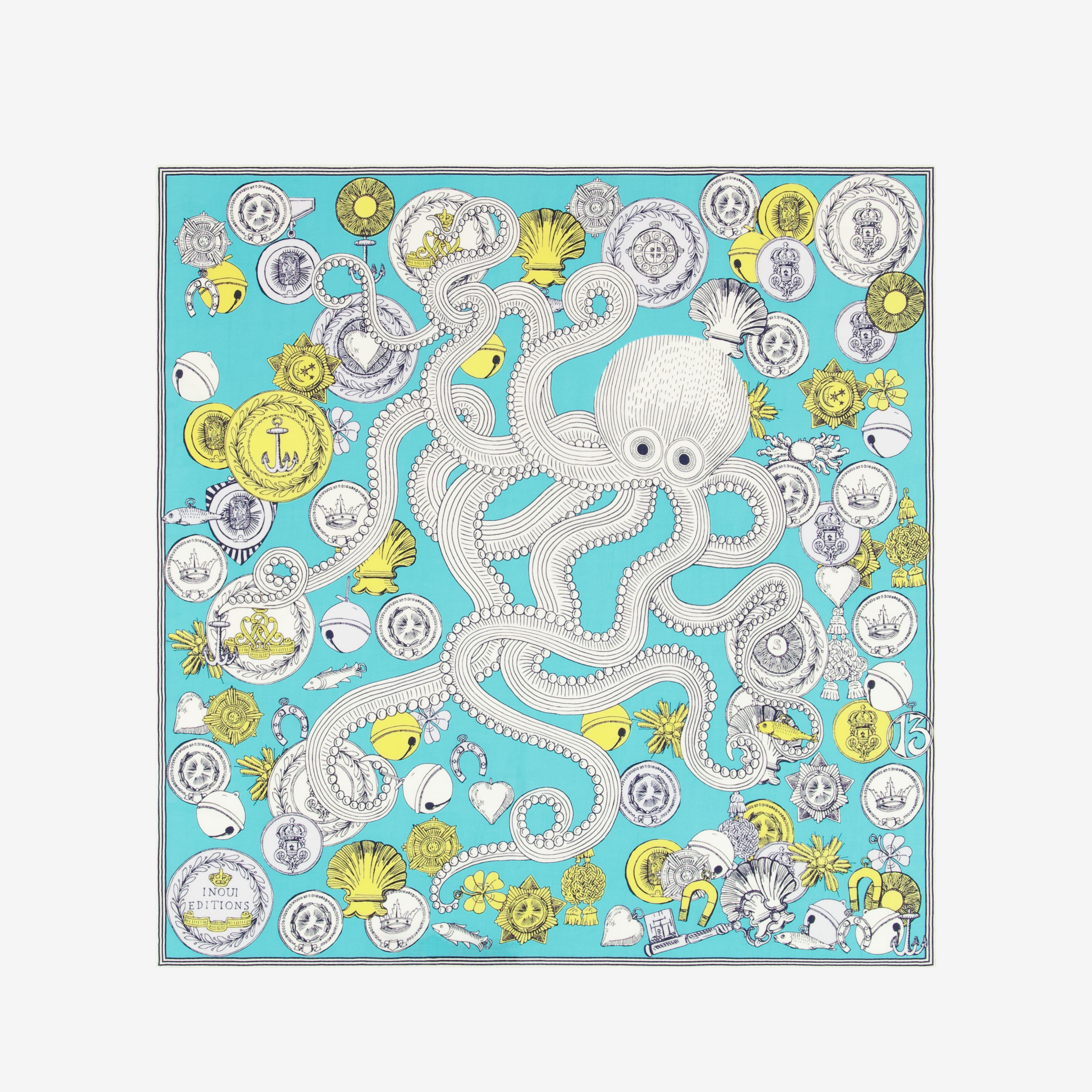 Quadratisches Tuch 65 - Octopus - Türkisblau