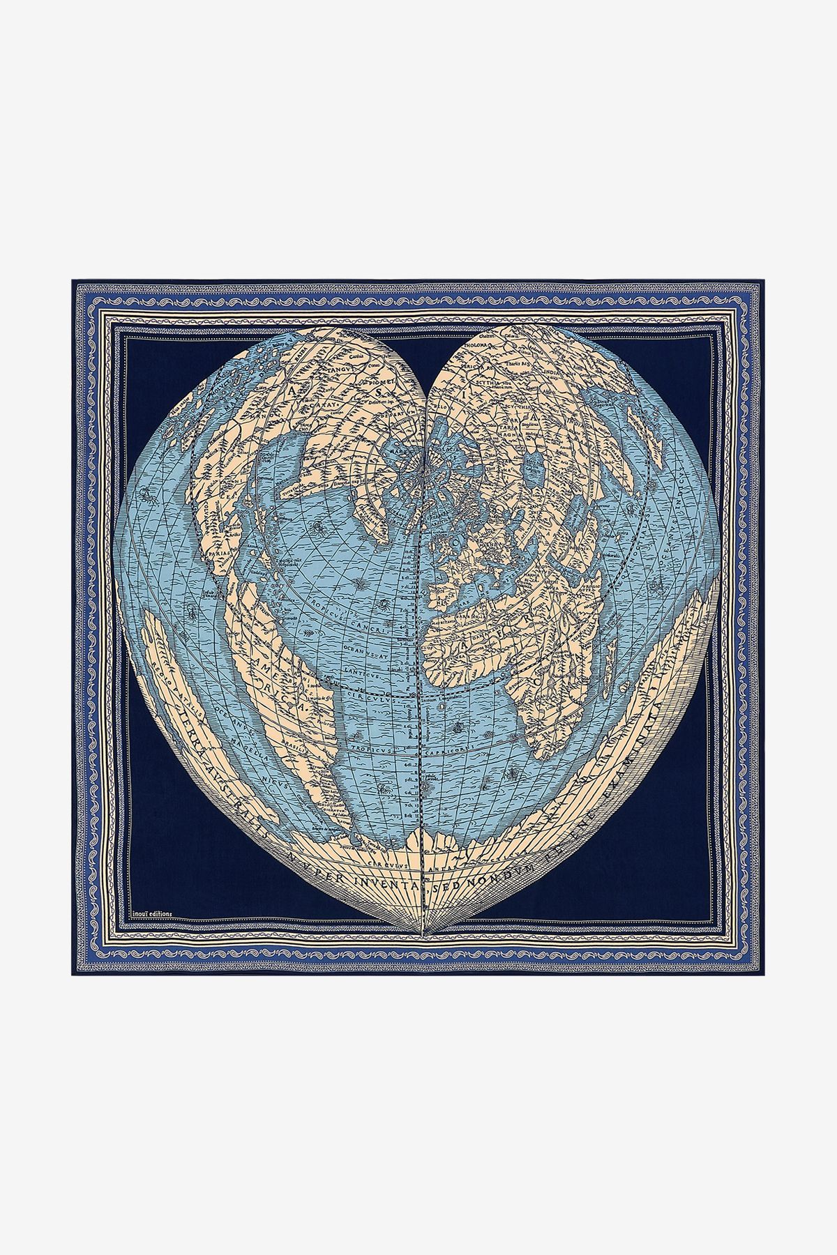 Cashmere Square 130 - Mappemonde - Blue