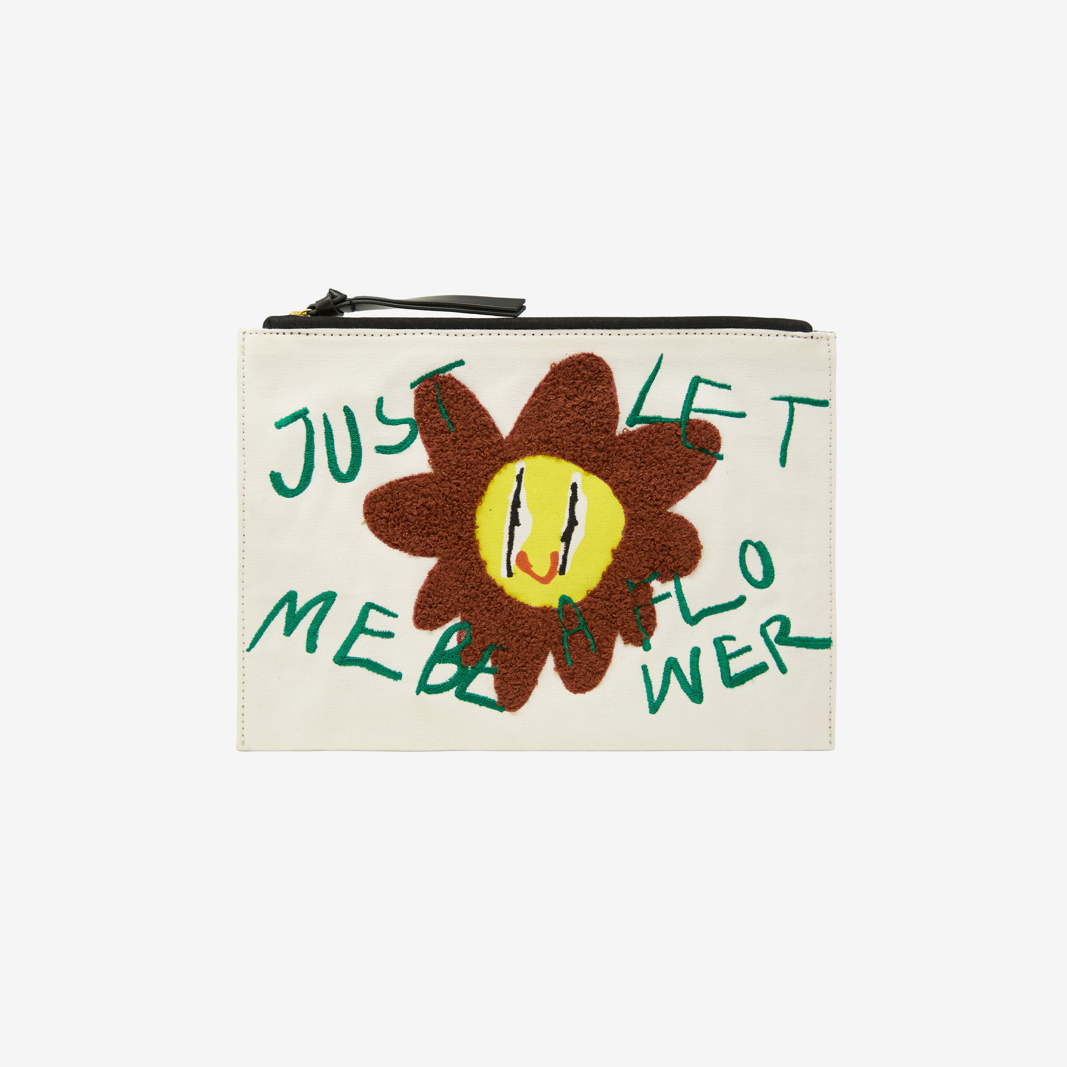 Embroidered Pouch - Flower - White