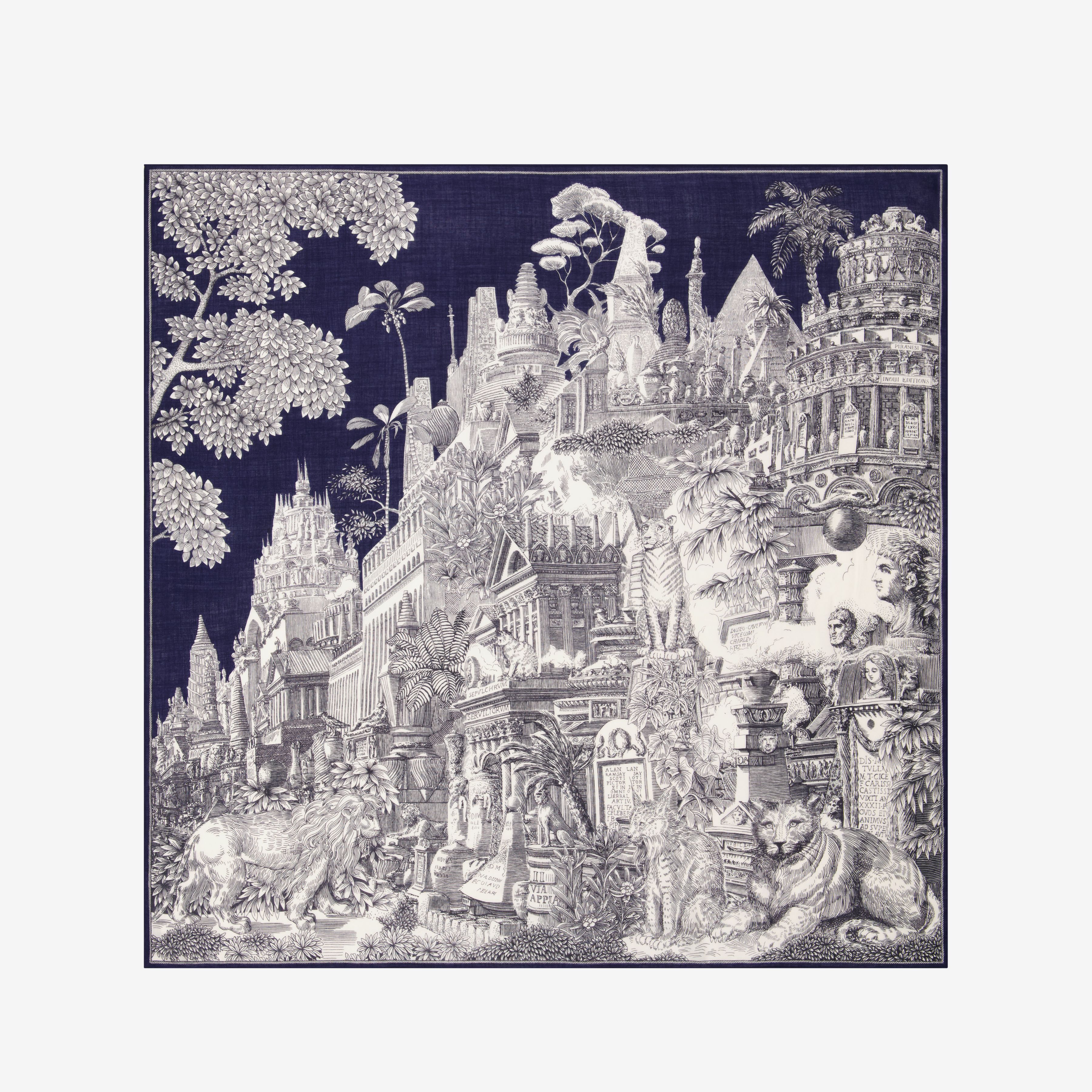 Cachemire Carré 130 - Piranesi - Bleu Marine