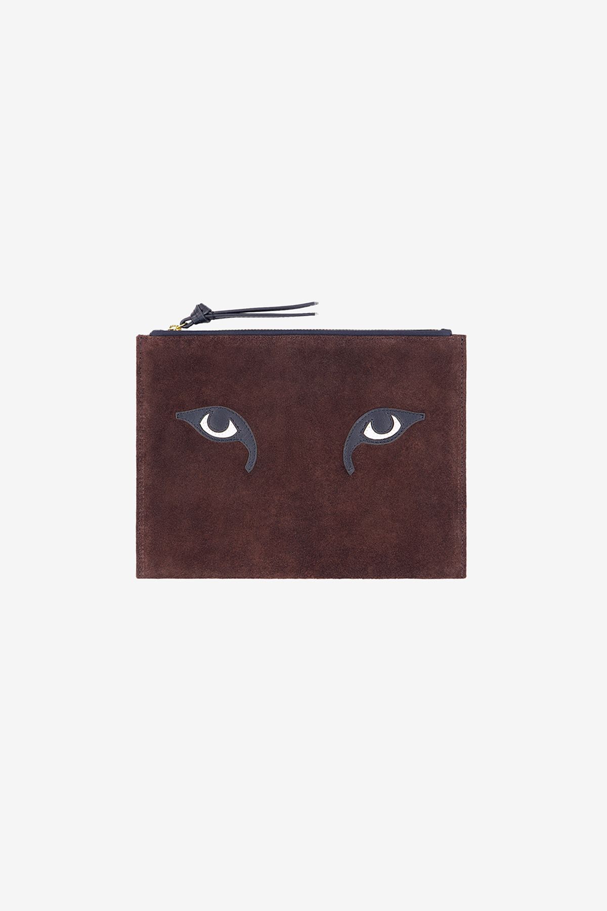 Embroidered Pouch - Tiger Eyes - Brown