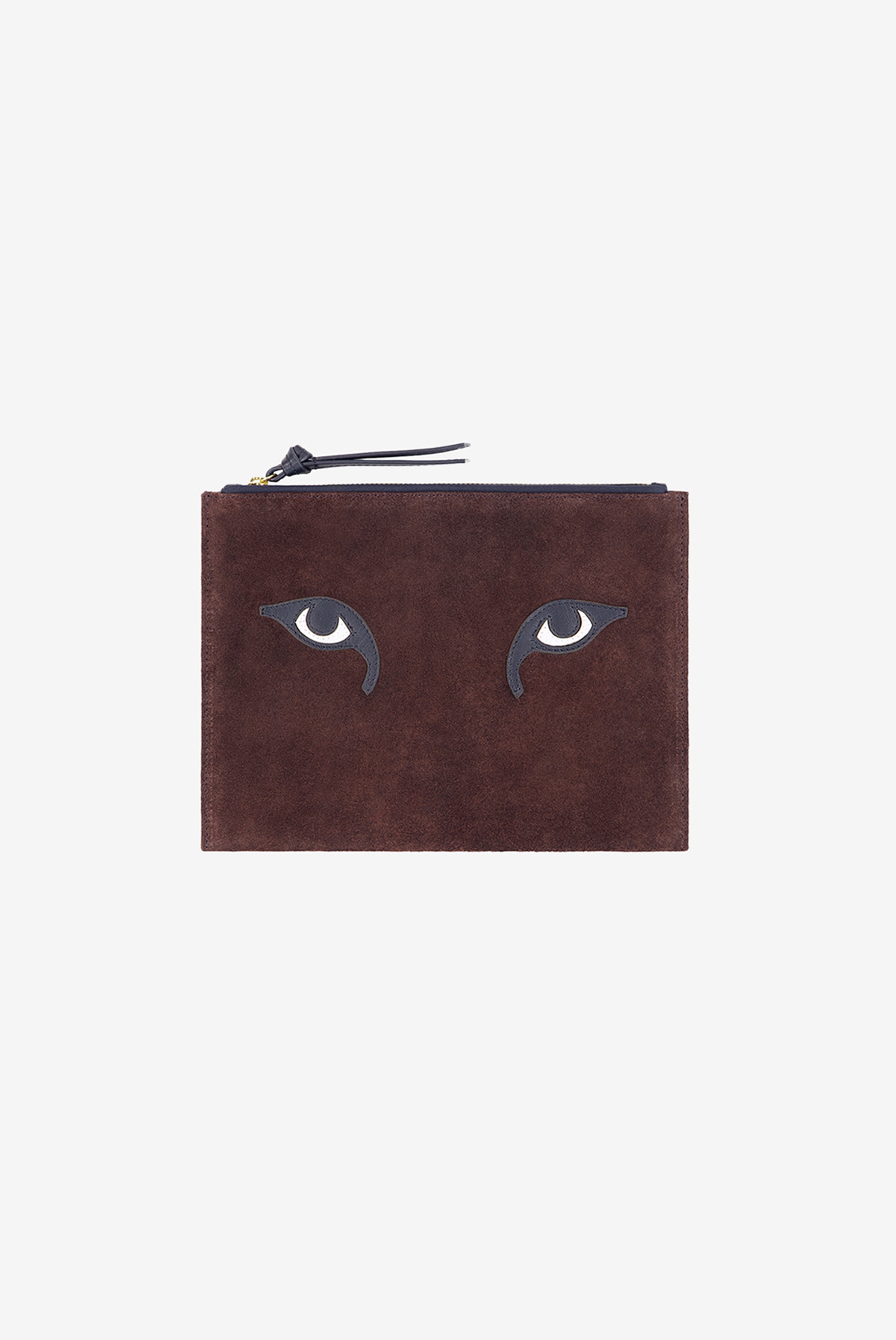 Embroidered Pouch - Tiger Eyes - Brown