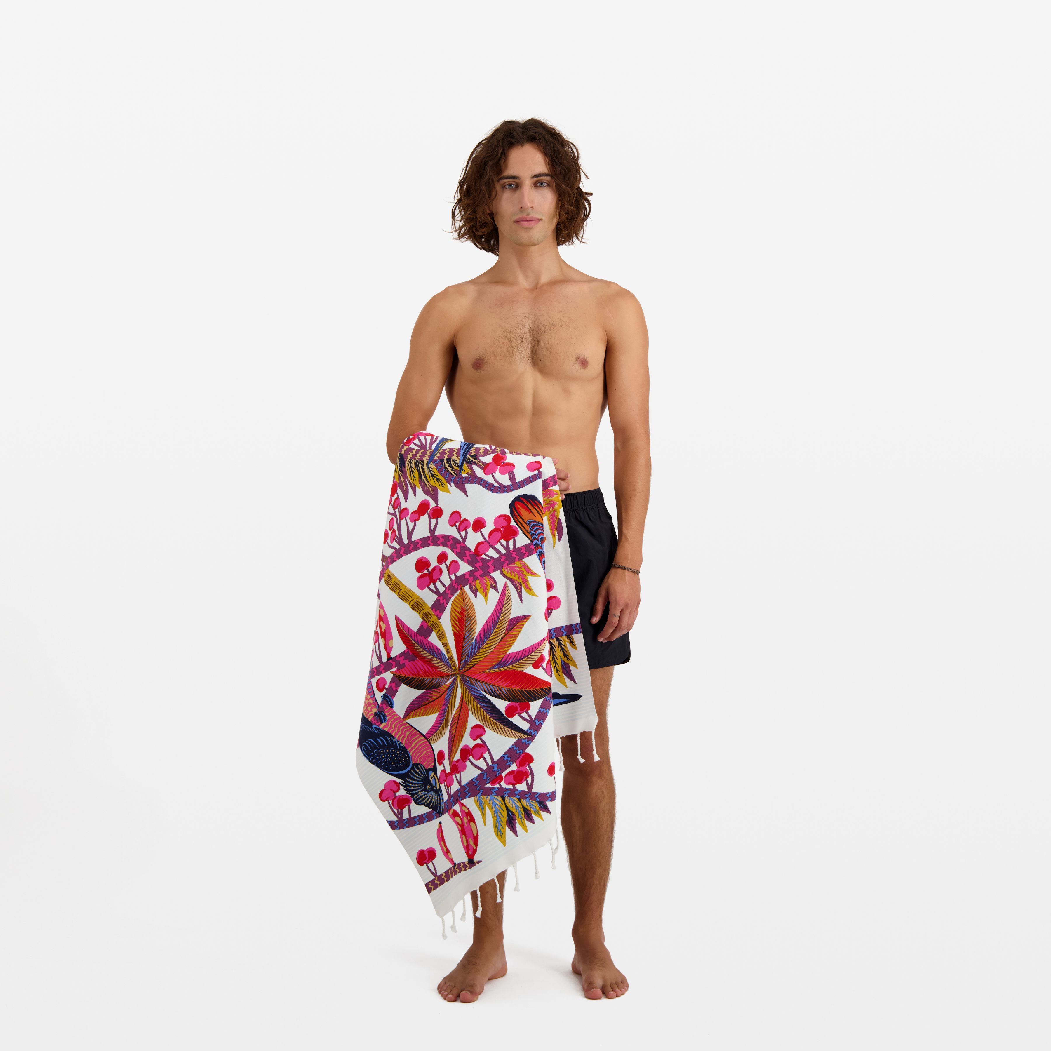 Fouta Towel 100 - Cerise - White