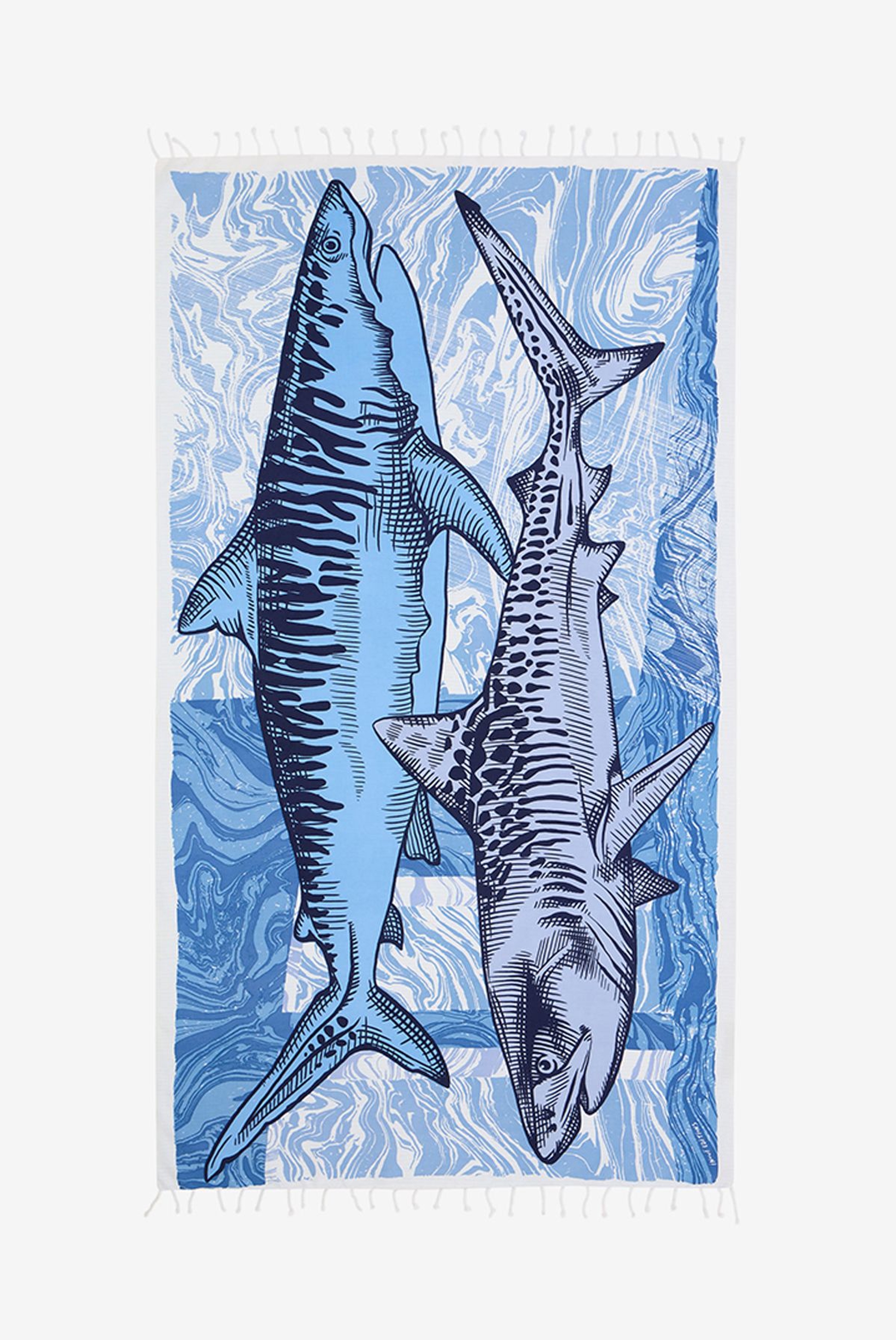 Fouta Handtuch 100 - Requins - Blau